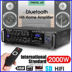 2000W 220V 4ohm bluetooth Amplifier Powered Stereo Karaoke 2 MIC FM Radio AMP