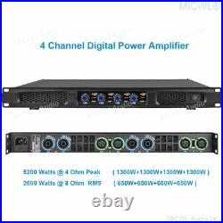 Black 4 Channel x 650W Digital 5200W Power Amplifier Speaker AMP 1U 19 Design